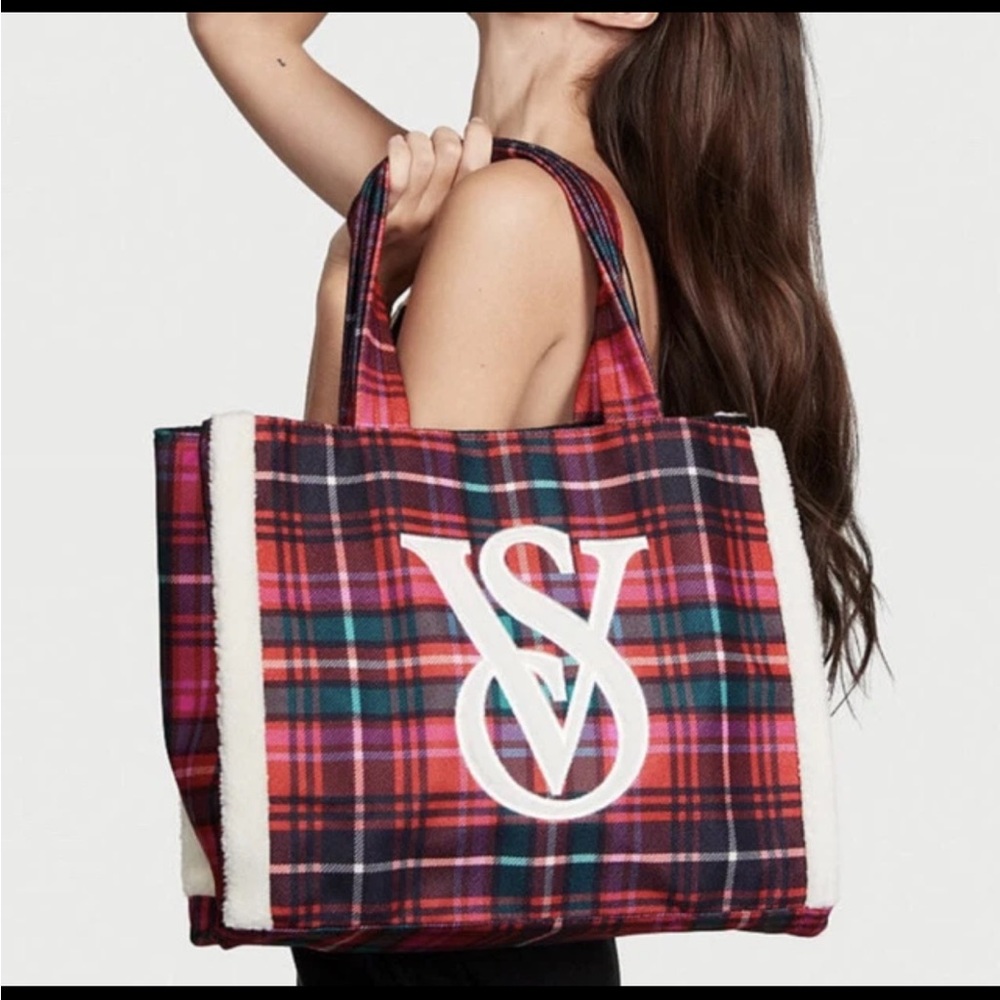 Victoria's Secret Red and Black Plaid Tote